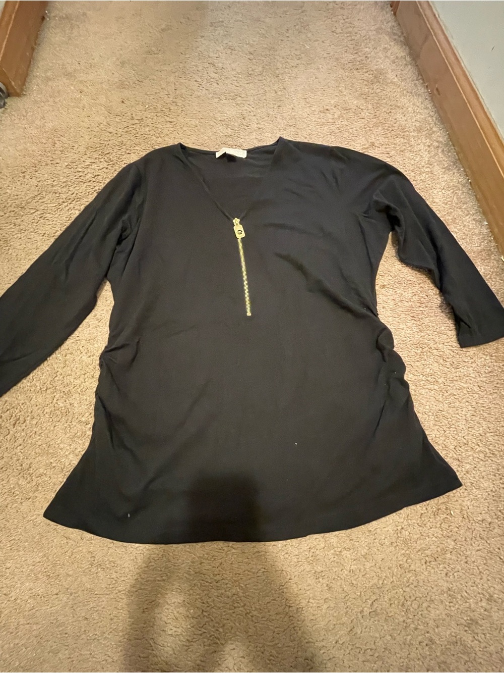 Michael Michael Kors Women’s Black V-Neck Zip Front Knit Stretch Top XL